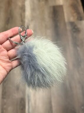 Two Tone Blue Faux Fur Puff Keychain